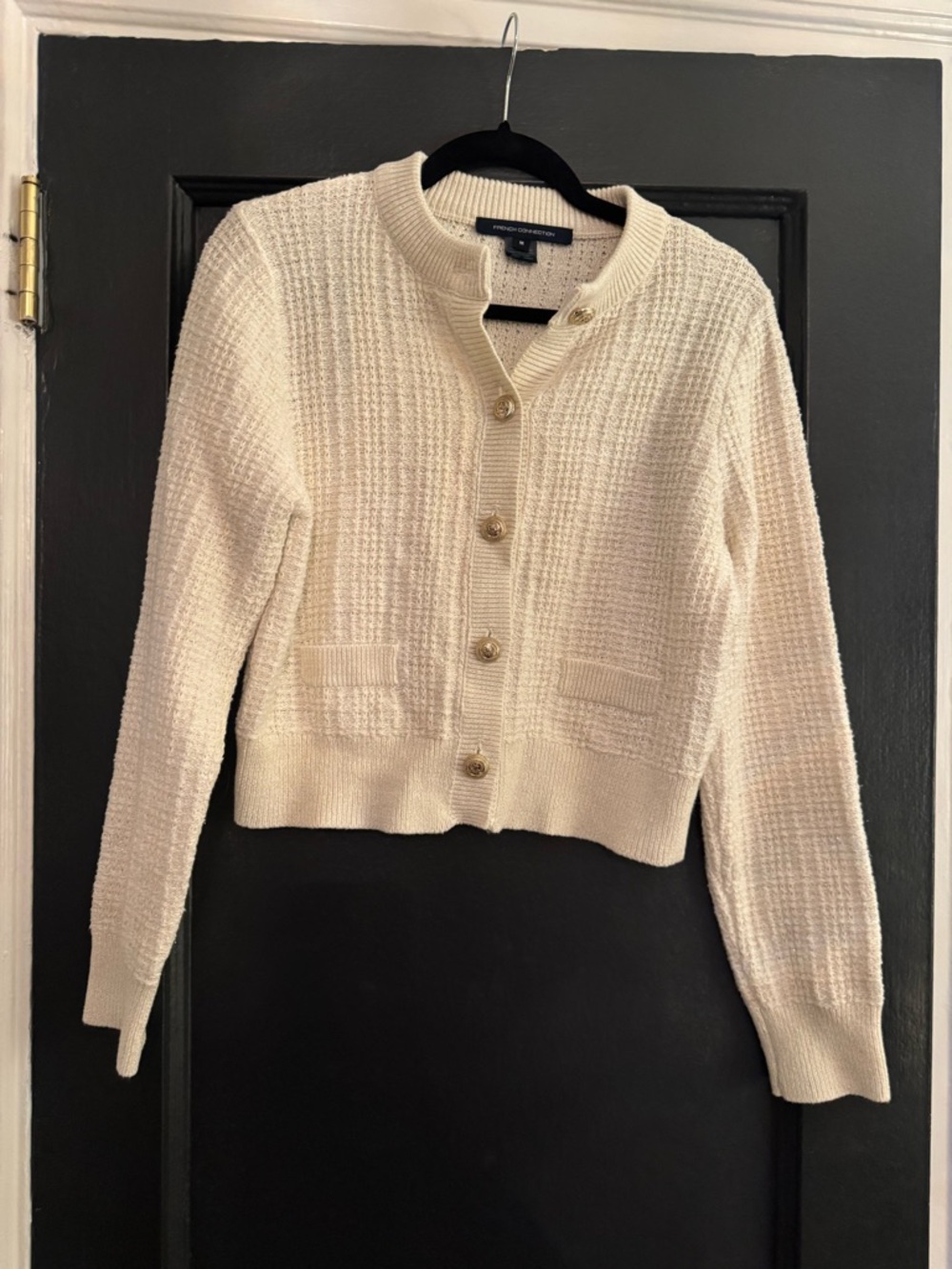 French Connection Chic Cream Textured Button-Front Cardigan